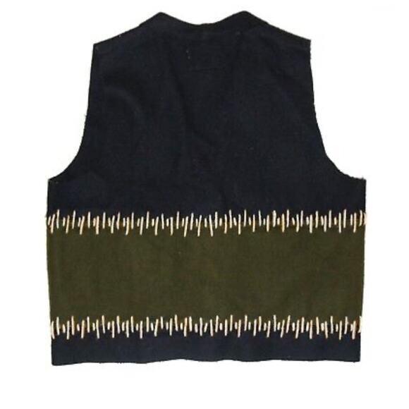 Vintage JouJou Black & Green Wool Vest, collar Camel & Cream Blanket size small - Picture 3 of 10